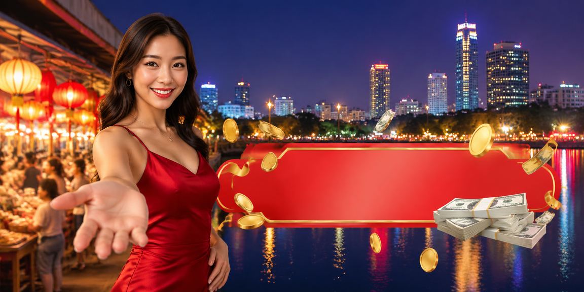 Khung cảnh chợ đêm Hà Nội với người chơi nhận cashback bonus trên điện thoại