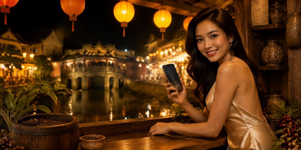 Người dùng tham gia xổ số trực tuyến tại Hội An bên tách cà phê buổi sáng